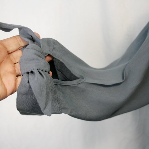 Steel Blue Loose Blouse with Tie-Up Cuffs - Picture 3 of 6